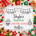 Personalised Christmas Busy Book, Christmas Edition, with Santa, baubles, presents and a Christmas tree to colour in